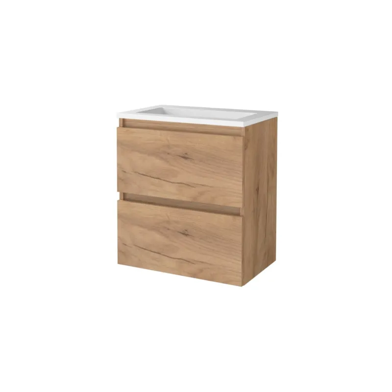 Weekendaanbieding Badmeubelset Aquasplash Salt 60x39cm Greeploos 2 Lades Met Wastafel Acryl Whisky Oak