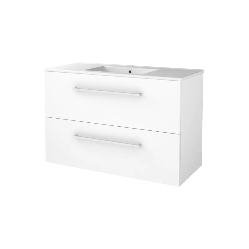 Badmeubelset Aquasplash Salt 100x46cm Met Grepen (Kleurkeuze) 2 Lades Met Wastafel 1 Kraangat Ice White Merkproduct