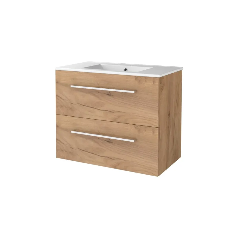 Gratis Retour Badmeubelset Aquasplash Salt 80x46cm Met Grepen (Kleurkeuze) 2 Lades Met Wastafel 1 Kraangat Whisky Oak