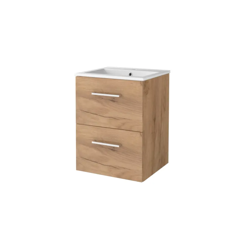 Weekendaanbieding Badmeubelset Aquasplash Salt 50x46cm Met Grepen (Kleurkeuze) 2 Lades Met Wastafel 1 Kraangat Whisky Oak