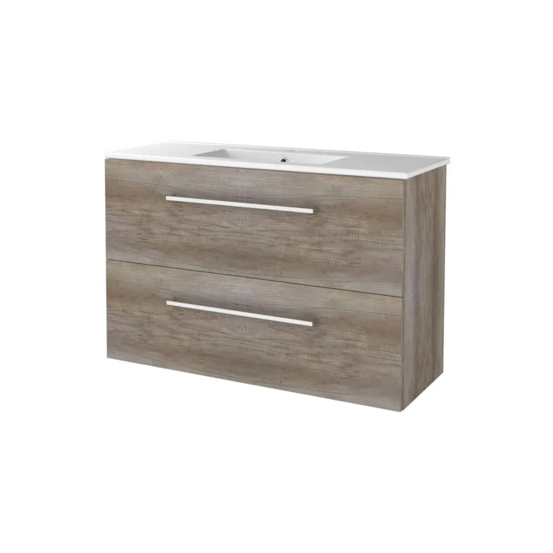 Badmeubelset Aquasplash Salt 100x39cm Met Grepen (Kleurkeuze) 2 Lades Met Wastafel 1 Kraangat Scotch Oak Speciale Aanbieding