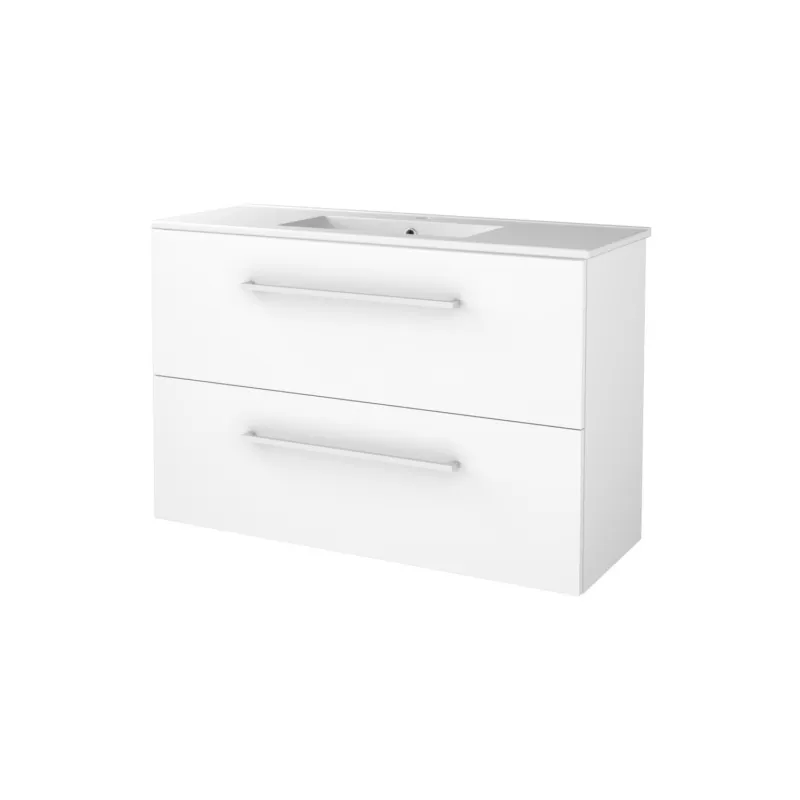 Hoge Kwaliteit Badmeubelset Aquasplash Salt 100x39cm Met Grepen (Kleurkeuze) 2 Lades Met Wastafel 1 Kraangat Ice White