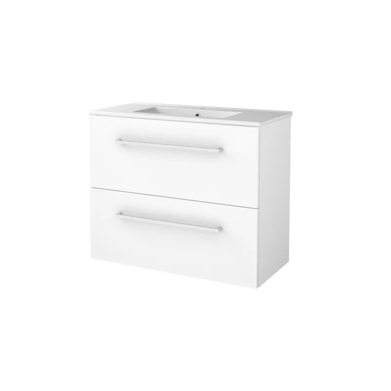 Badmeubelset Aquasplash Salt 80x39cm Met Grepen (Kleurkeuze) 2 Lades Met Wastafel 1 Kraangat Ice White Shop Nu