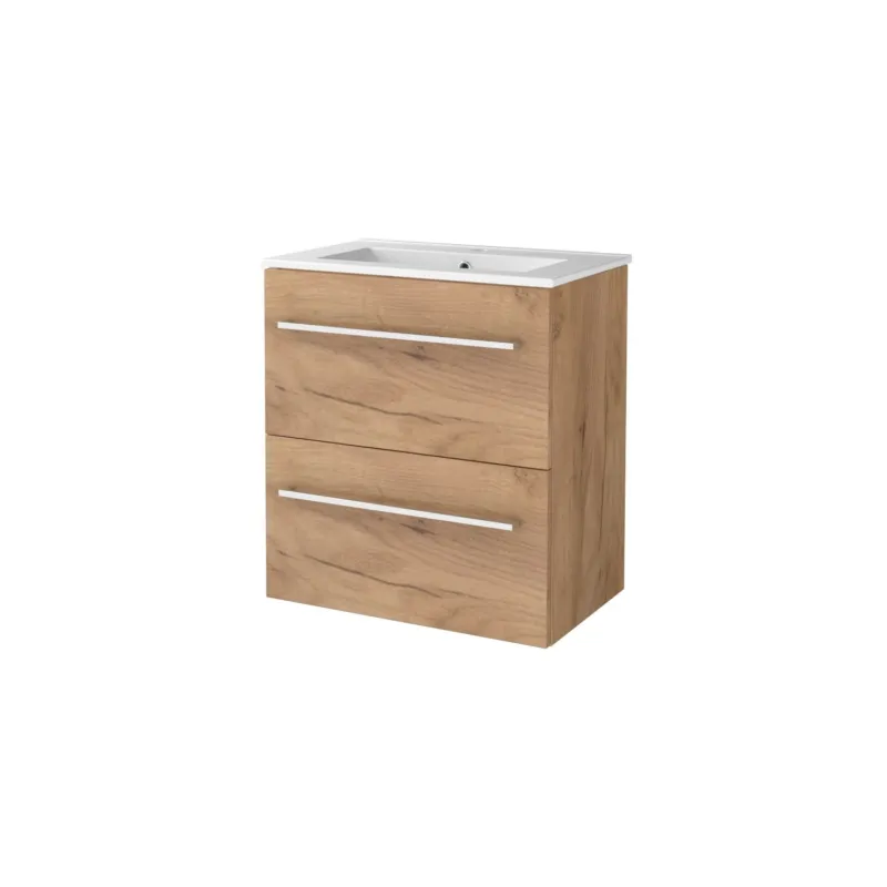 Badmeubelset Aquasplash Salt 60x39cm Met Grepen (Kleurkeuze) 2 Lades Met Wastafel 1 Kraangat Whisky Oak Voordeelprijs