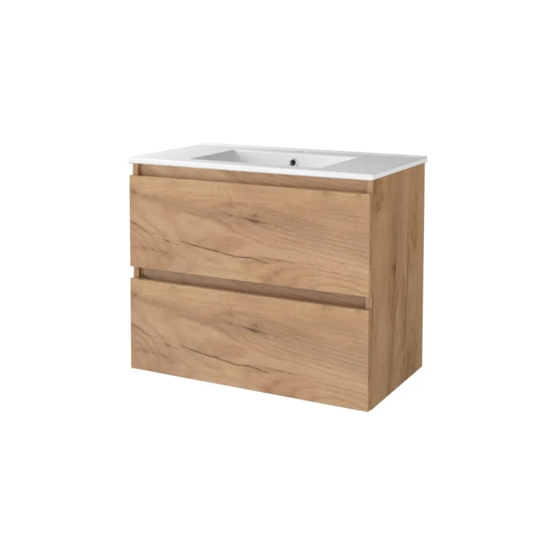 Badmeubelset Aquasplash Salt 80x46cm Greeploos 2 Lades Met Wastafel 1 Kraangat Whisky Oak Nieuw