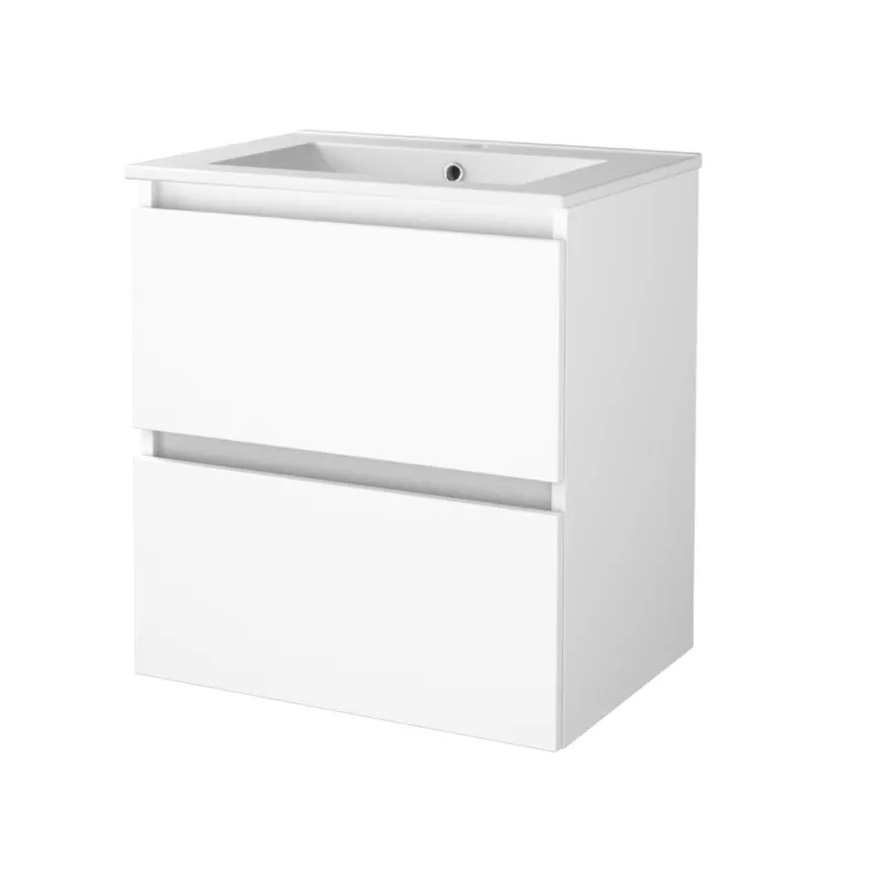 Badmeubelset Aquasplash Salt 60x46cm Greeploos 2 Lades Met Wastafel 1 Kraangat Ice White Gratis Retour