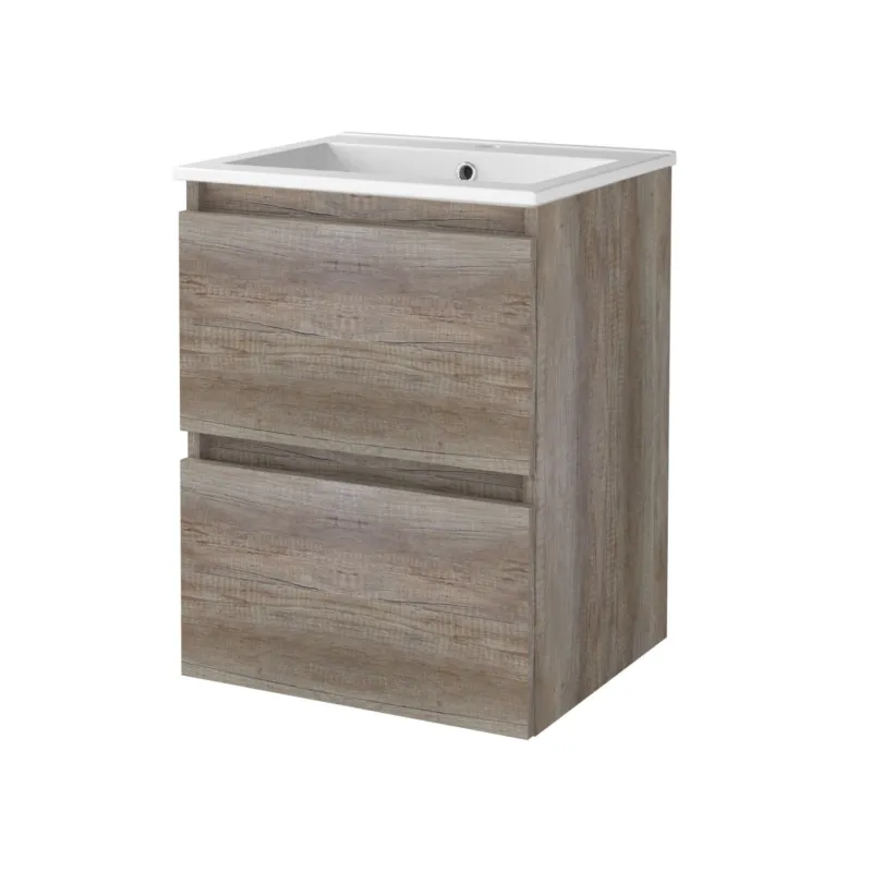 Badmeubelset Aquasplash Salt 50x46cm Greeploos 2 Lades Met Wastafel 1 Kraangat Scotch Oak Finale Uitverkoop