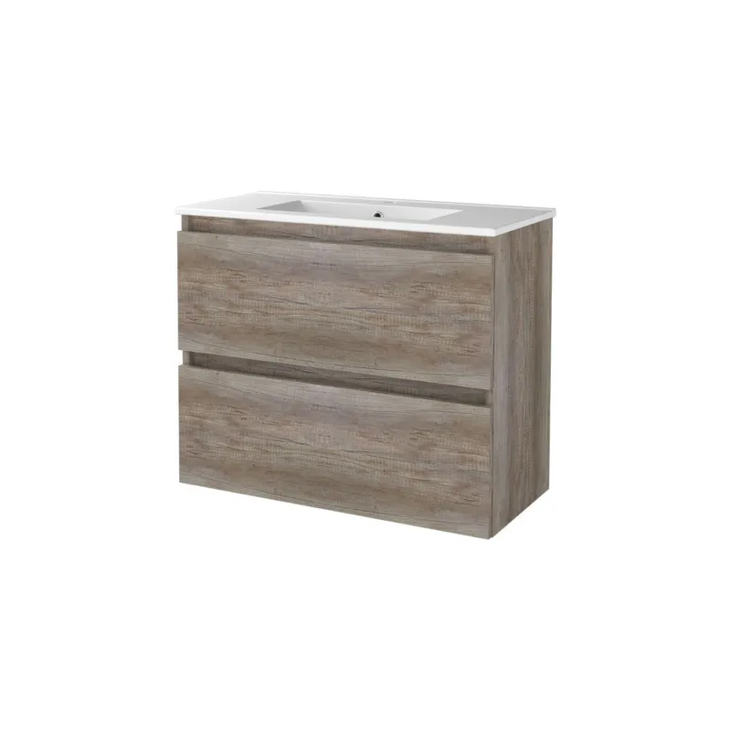 Actieprijs Badmeubelset Aquasplash Salt 80x39cm Greeploos 2 Lades Met Wastafel 1 Kraangat Scotch Oak