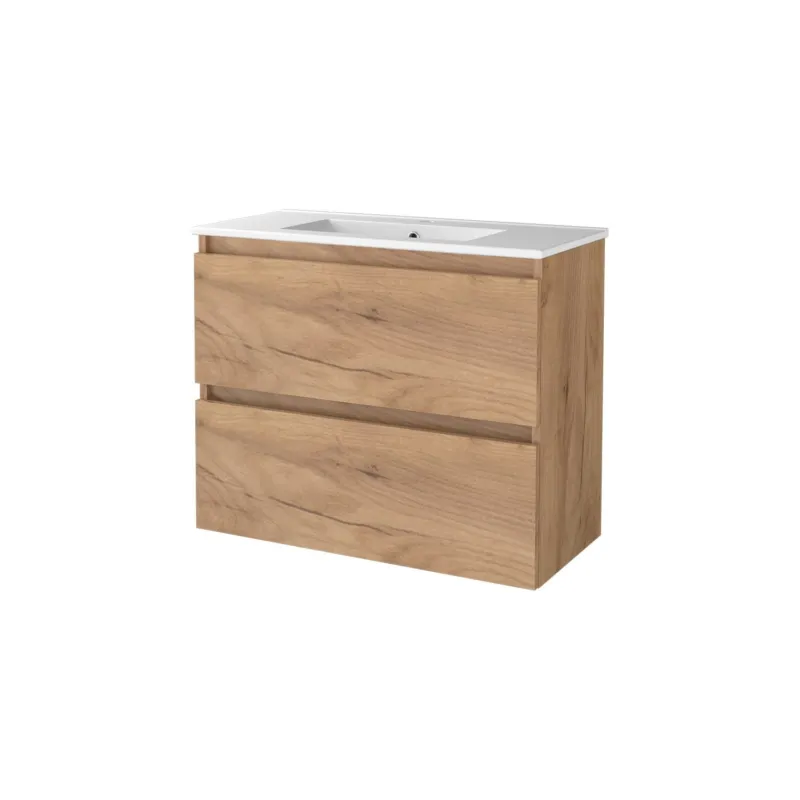 Badmeubelset Aquasplash Salt 80x39cm Greeploos 2 Lades Met Wastafel 1 Kraangat Whisky Oak Lage Prijs