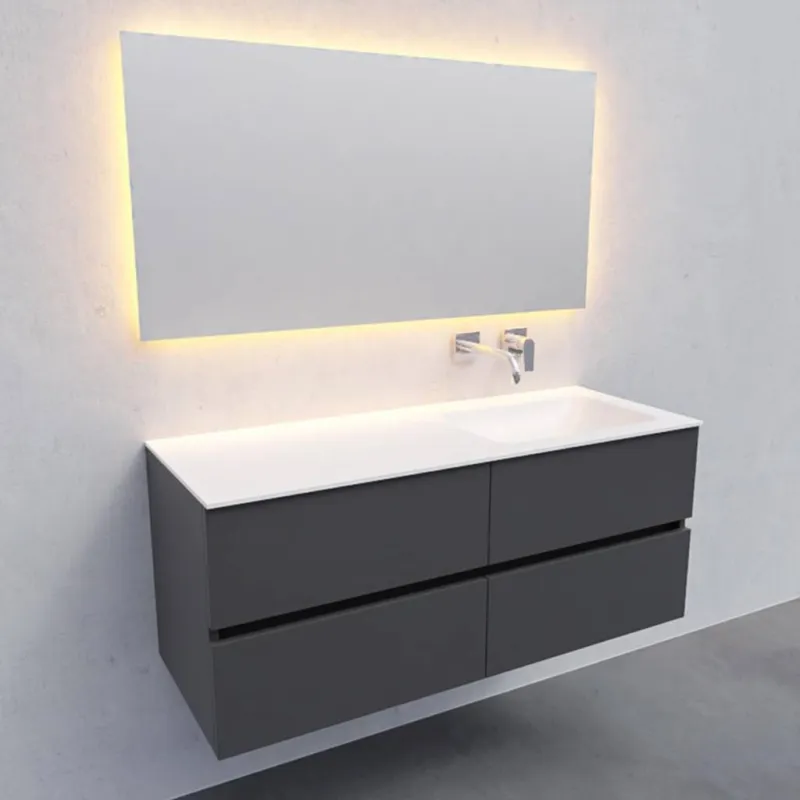 Laatste Versie Badkamermeubel Solid Surface AQS Oslo 120x46 cm Rechts Mat Antraciet 4 Laden (0 kraangaten)