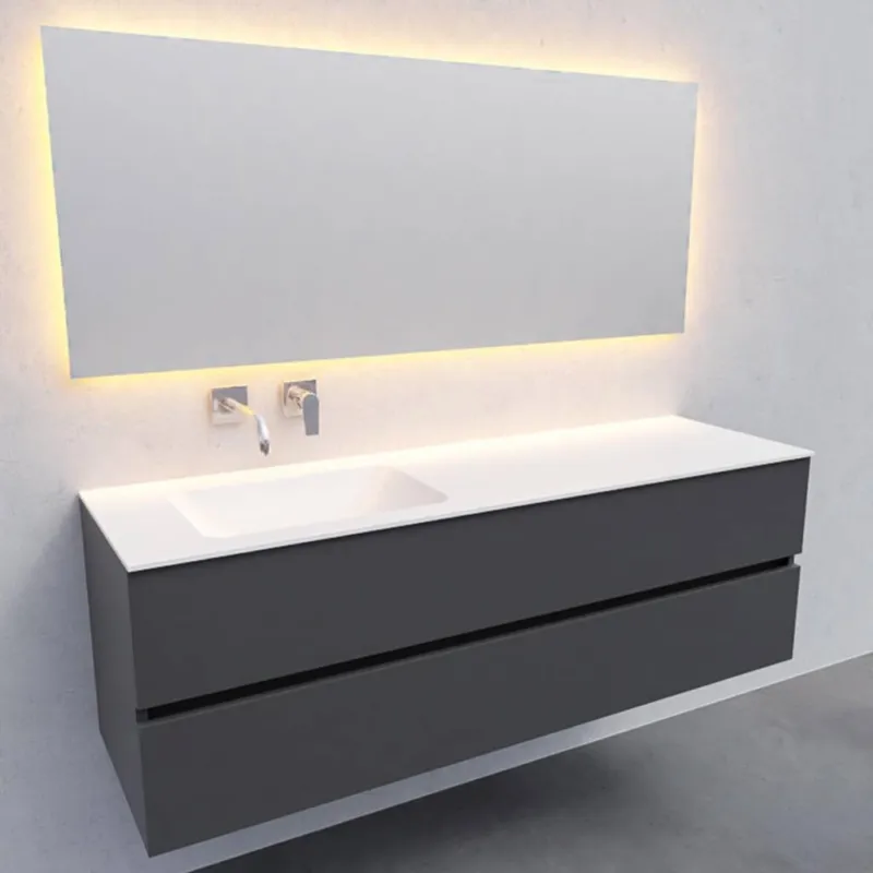 Koopje Badkamermeubel Solid Surface AQS Oslo 150x46 cm Links Mat Antraciet (0 kraangaten)