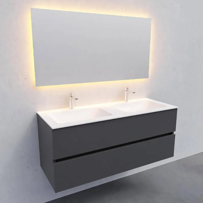 Badkamermeubel Solid Surface AQS Oslo 120x46 cm Dubbel Mat Antraciet (met 2 kraangaten) Hete Deal