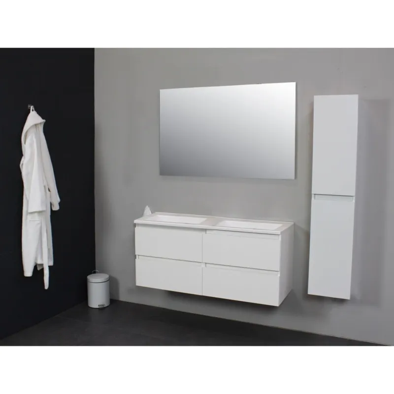 Badkamermeubel Boss & Wessing Pepper Acryl Wastafel Incl Spiegel Zonder Kraangat 120x55x46 cm Wit Snelle Levering