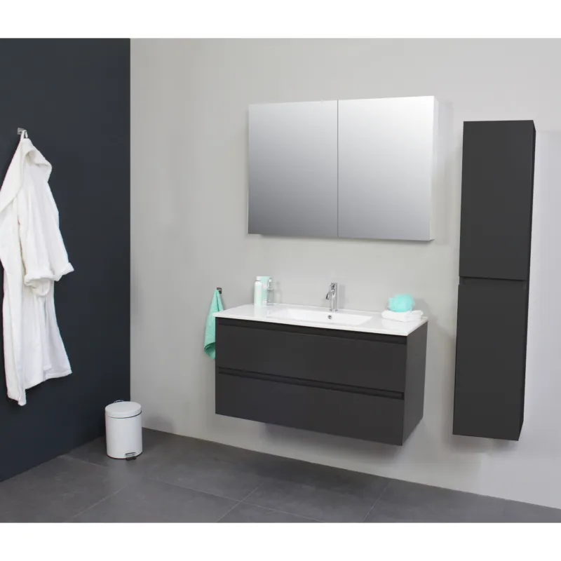 Direct Beschikbaar Badkamermeubel Boss & Wessing Pepper Wastafel Porselein Met Kraangat 100x55x46 cm Antraciet