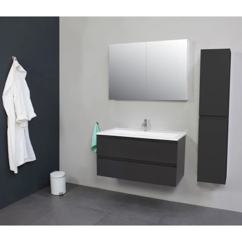 Speciale Aanbieding Badkamermeubel Boss & Wessing Pepper Acryl Wastafel Met Kraangat 100x55x46 cm Antraciet