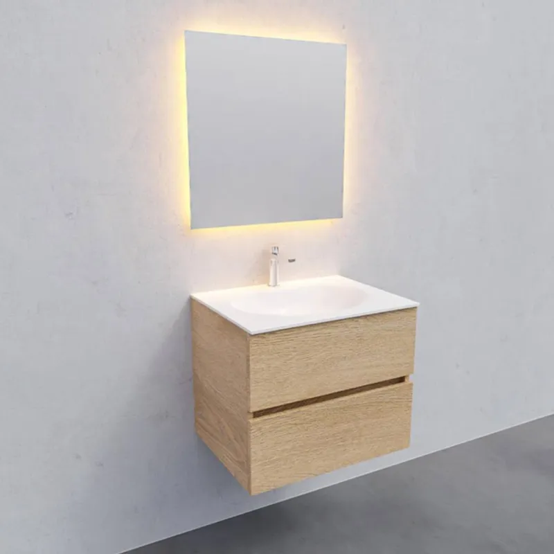 Badkamermeubel Solid Surface AQS Stockholm 60x46 cm Wood Washed Oak (1 kraangat) Koopje