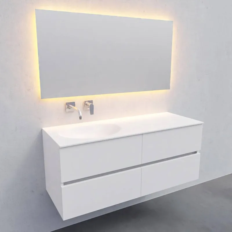 Shop Nu Badkamermeubel Solid Surface AQS Stockholm 120x46 cm Links Mat Wit 4 Laden (zonder kraangaten)