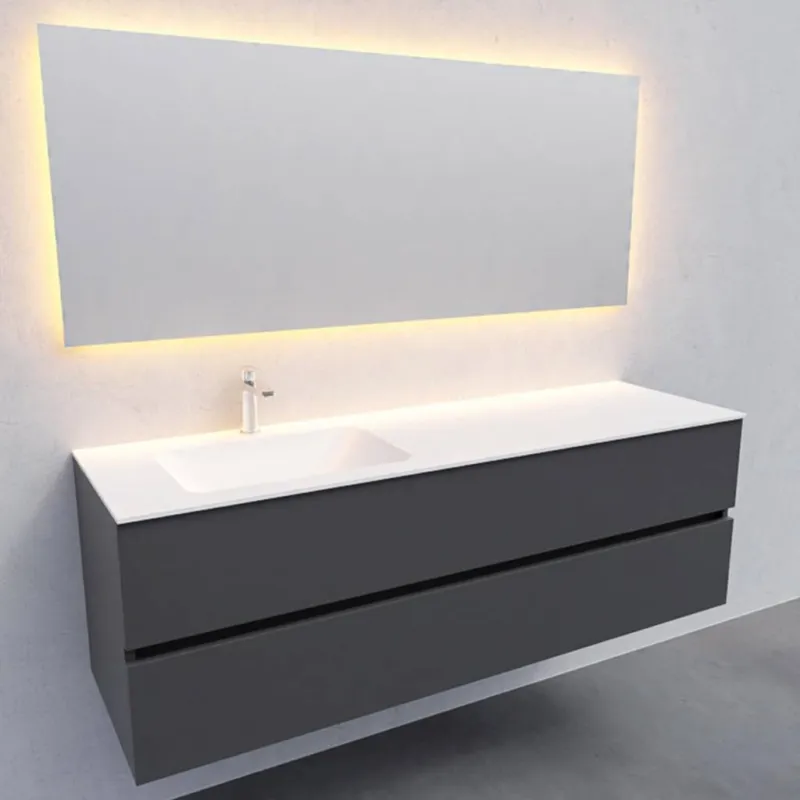 Badkamermeubel Solid Surface AQS Oslo 150x46 cm Links Mat Antraciet (met 1 kraangat) Betaalbaar