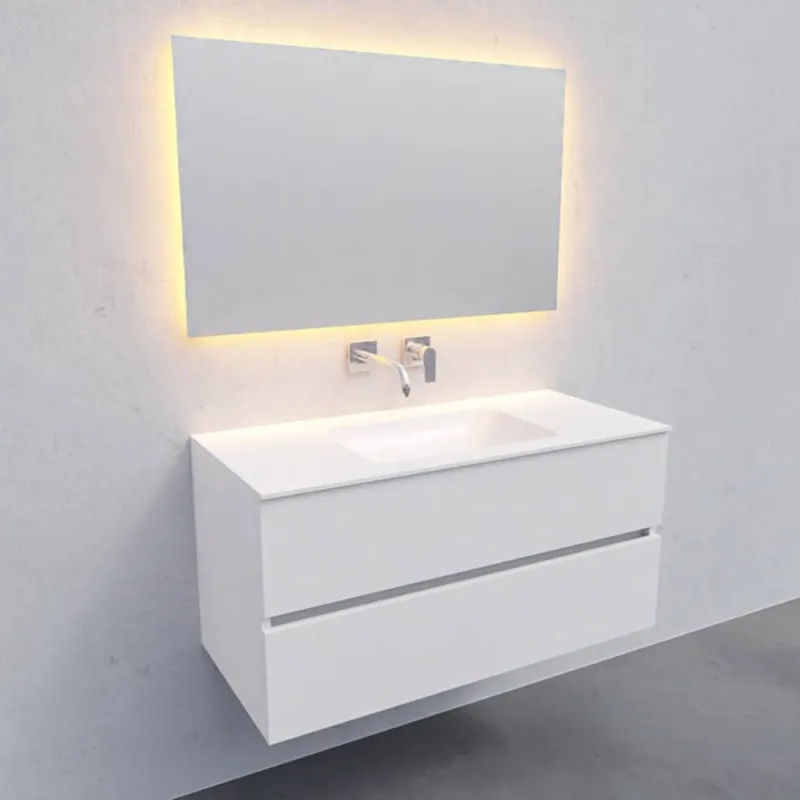 Badkamermeubel Solid Surface AQS Oslo 100x46 cm Midden Mat Wit (zonder kraangaten) Seizoensaanbieding