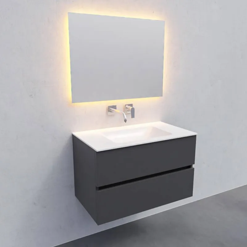 Betaalbaar Badkamermeubel Solid Surface AQS Oslo 80x46 cm Mat Antraciet (zonder kraangaten)