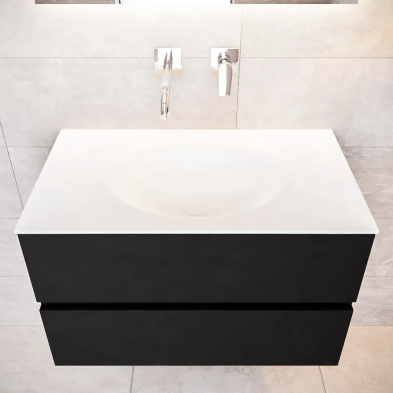 Badkamermeubel Solid Surface AQS Stockholm 80x45 cm Mat Zwart Urban Alleen Vandaag
