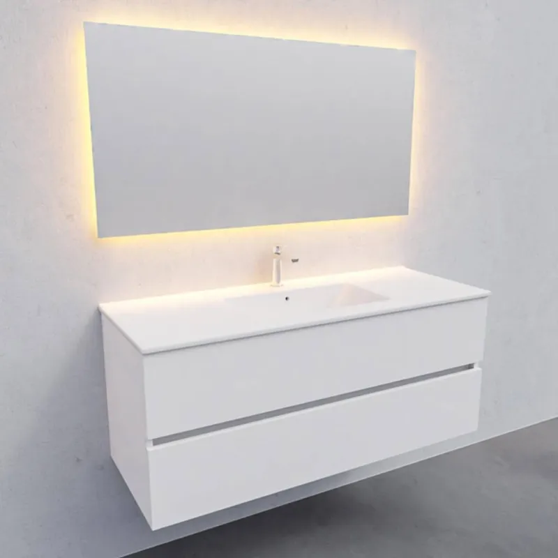 Nieuw Badkamermeubel AQS Helsinki 120x46cm Keramiek Midden Mat Wit 2 Laden (1 kraangat)