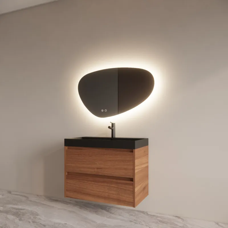 Badmeubelset BWS Riga Met Lako Wastafel Zwart 80 cm Walnoot Populair