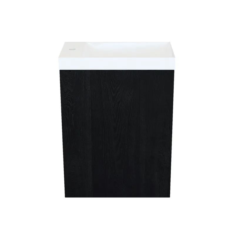 Fonteinkast Black Oak Arcqua Luna 40x55x28 cm Incl. Fontein Glans Wit Met Overloop Goedkoop