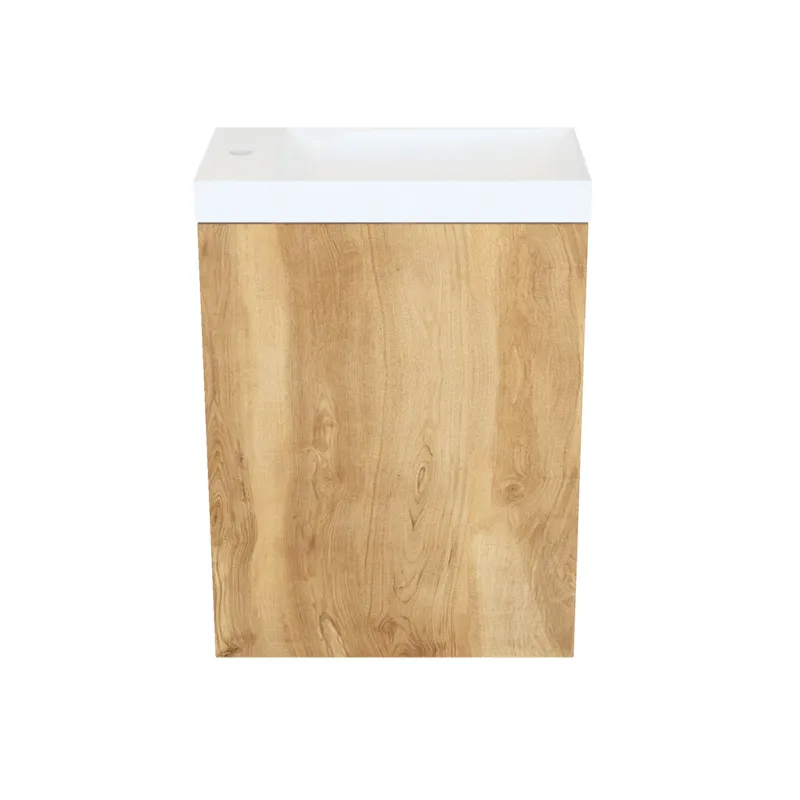 Fonteinkast Natural Oak Arcqua Luna 40x55x28 cm Incl. Fontein Glans Wit Zonder Overloop Voordeelprijs