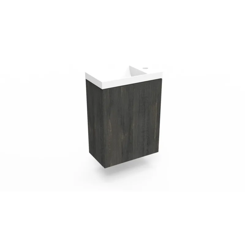 Fonteinkast Dark Oak Arcqua Luna 40x55x28 cm Incl. Fontein Glans Wit Zonder Overloop Gecertificeerd