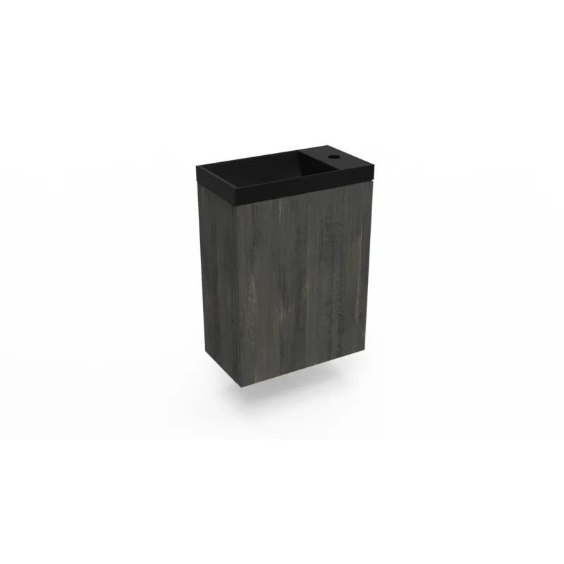 Fonteinkast Dark Oak Arcqua Luna 40x55x28 cm Incl. Fontein Mat Zwart Zonder Overloop Finale Uitverkoop