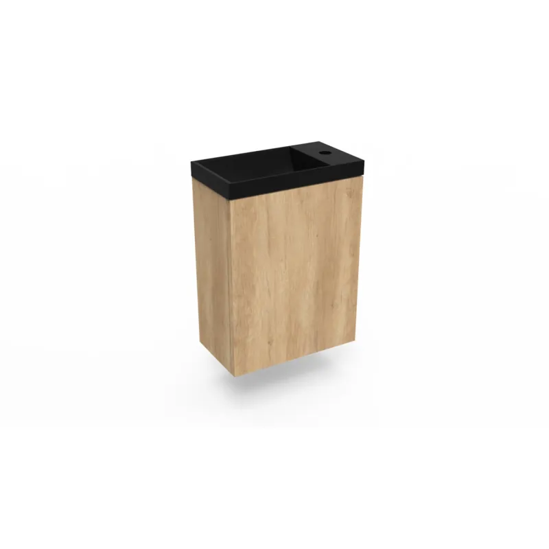 Fonteinkast Nebraska Oak Arcqua Luna 40x55x28 cm Incl. Fontein Mat Zwart Zonder Overloop Direct Verzonden