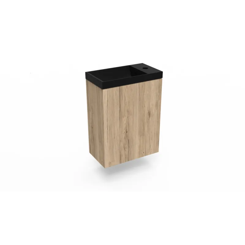 Fonteinkast Canyon Oak Arcqua Luna 40x55x28 cm Incl. Fontein Mat Zwart Zonder Overloop Fabrieksprijs