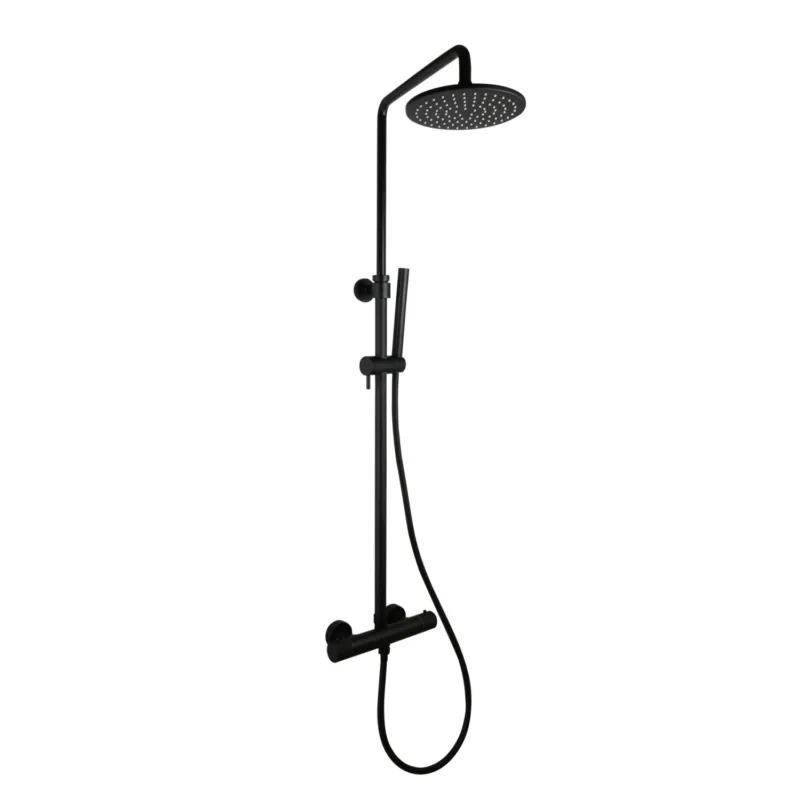 Regendoucheset Opbouw Sanilux Blair Thermostatisch Geribbelde Knop Douchekop 30 cm Mat Zwart Beperkte Voorraad