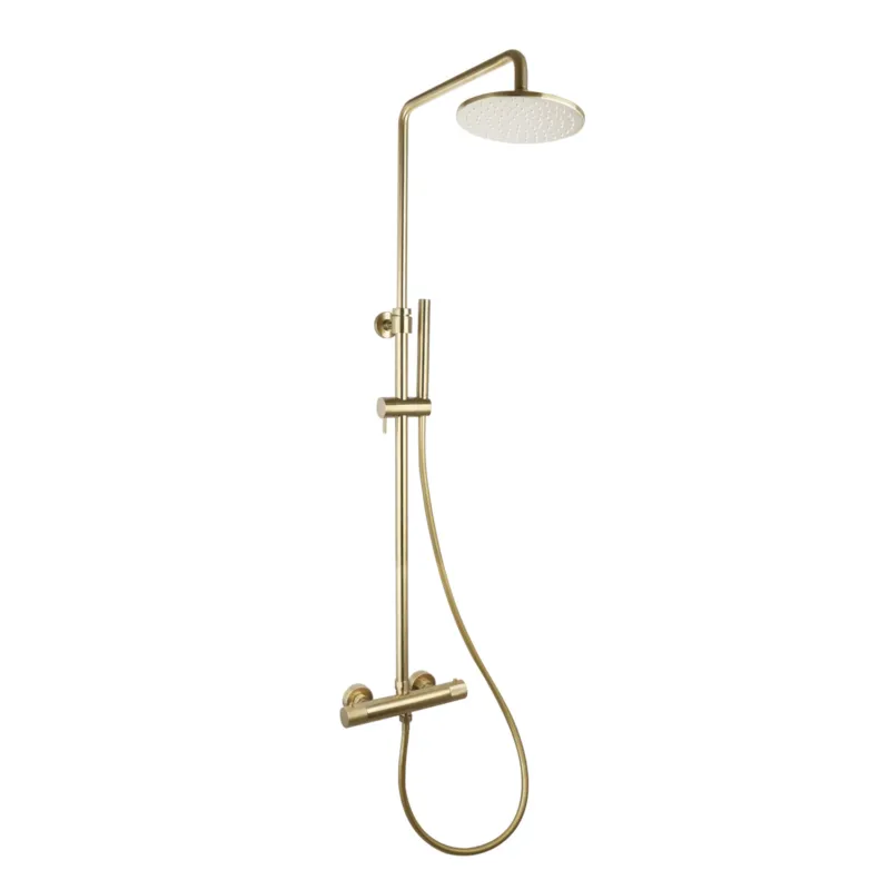 Regendoucheset Opbouw Sanilux Blair Thermostatisch Geribbelde Knop Douchekop 30 cm Goud Direct Verzonden
