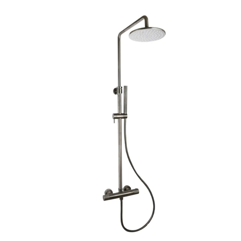 Regendoucheset Opbouw Sanilux Blair Thermostatisch Geribbelde Knop Douchekop 30 cm Gunmetal Shop Nu